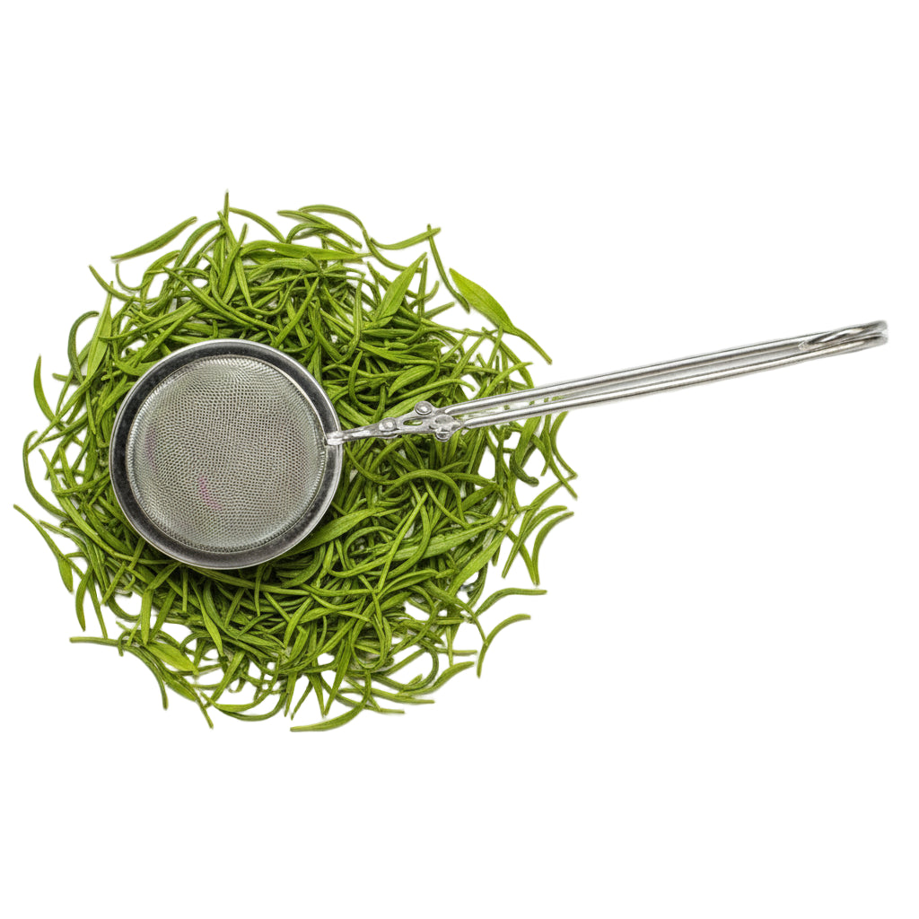 Metallic tea strainer on a white background