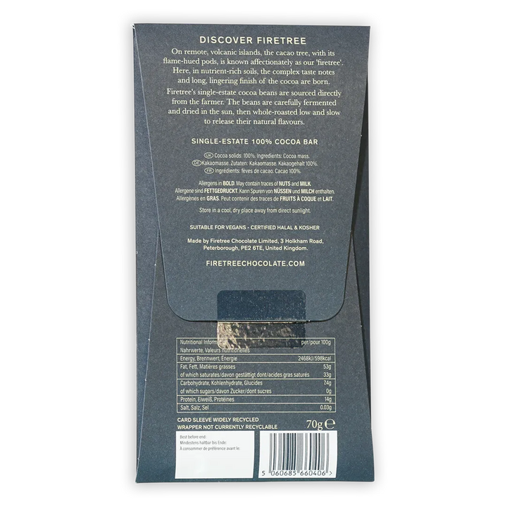Firetree Dark Solomon Island 100% Cacao - Volcanic Chocolate!