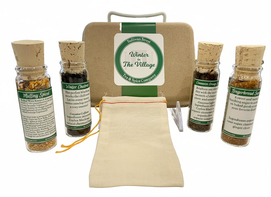 Spice bottles with labels on a table in a store setting