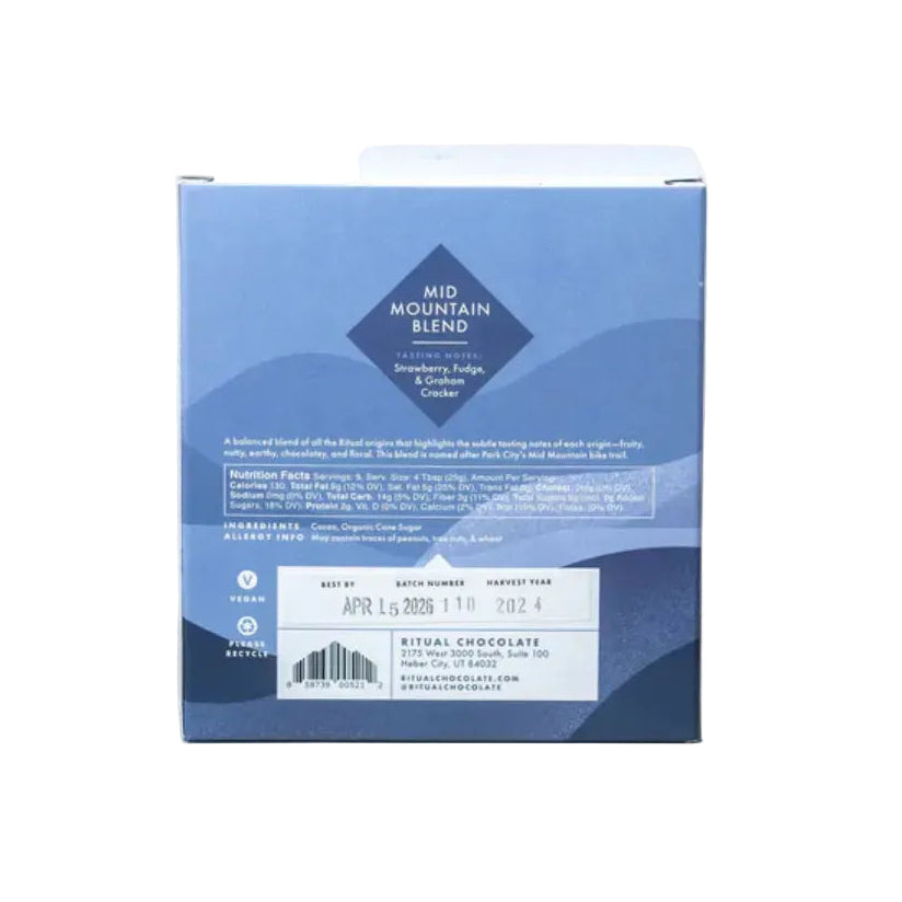 Blue packaging of a chocolate product on a white background